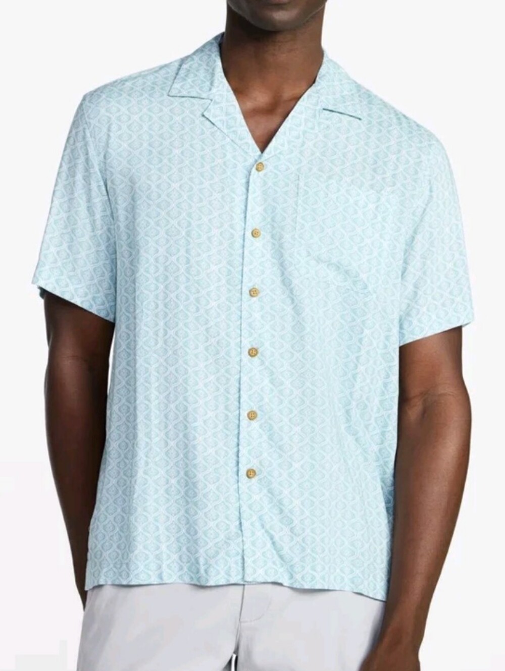 George Men's Size 2XL Relaxed Fit Printed Camp Shirt Short Sleeves Blue Cameo